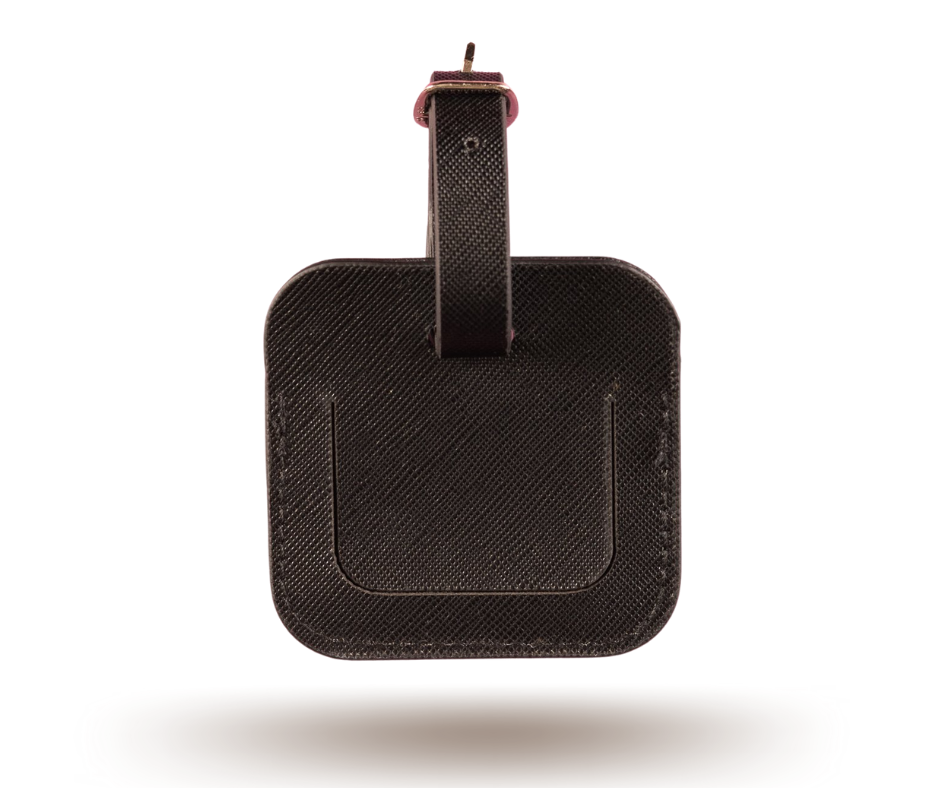 black luggage tag on white background