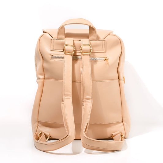 beige backpack on a white background