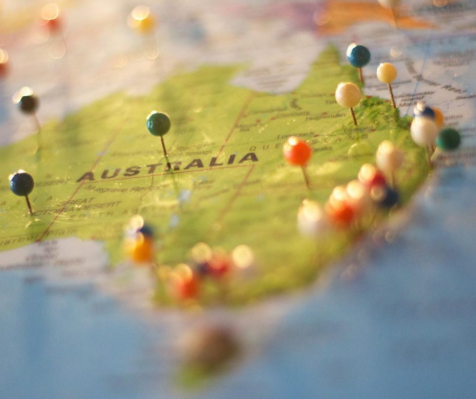 map of australia with pins in it showing where someone wants to travel