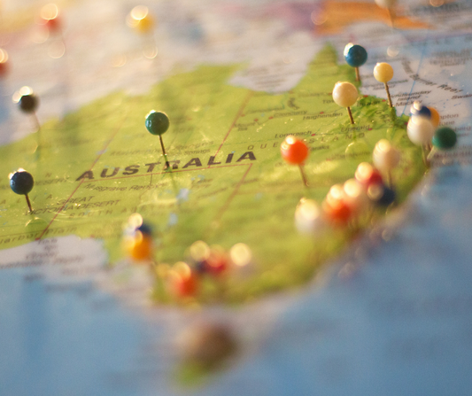 map of australia with pins in it showing where someone wants to travel