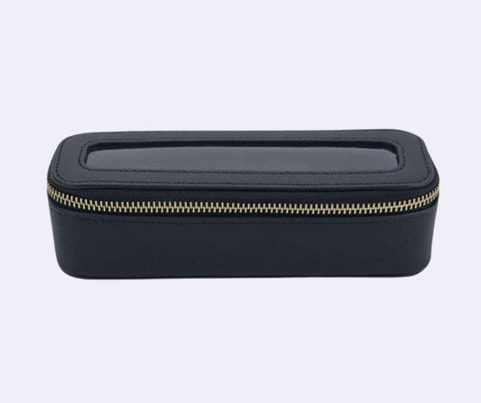 black mini cosmetic case on a white background