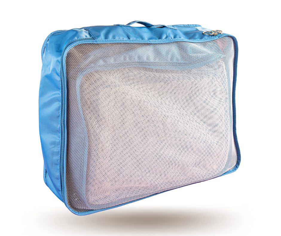 blue packing cubes on a white background