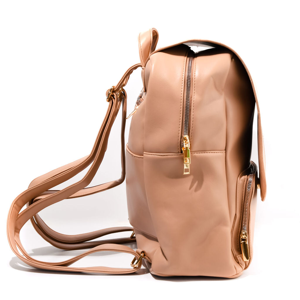 tan backpack on a white background