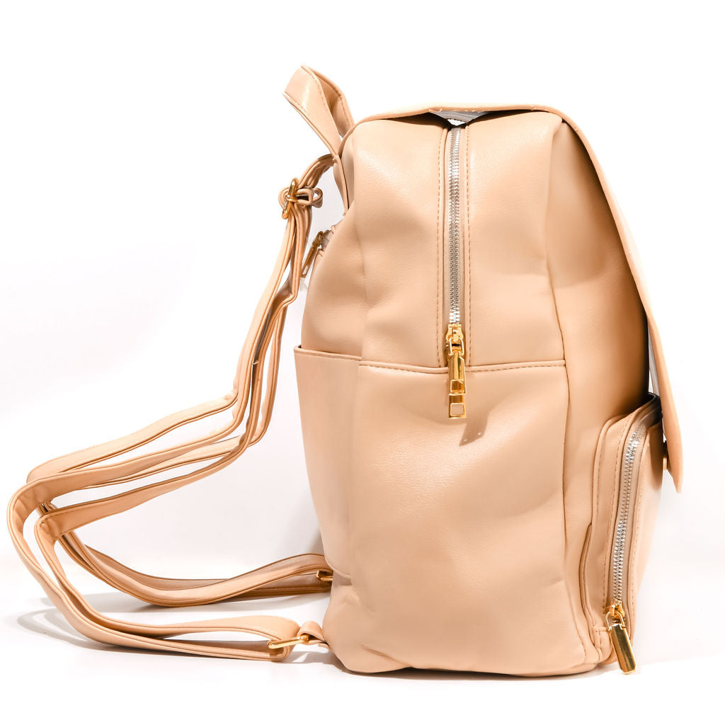 beige backpack on a white background